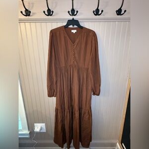 Indie & Co Rust Brown Boho Midi Dress Medium NWOT